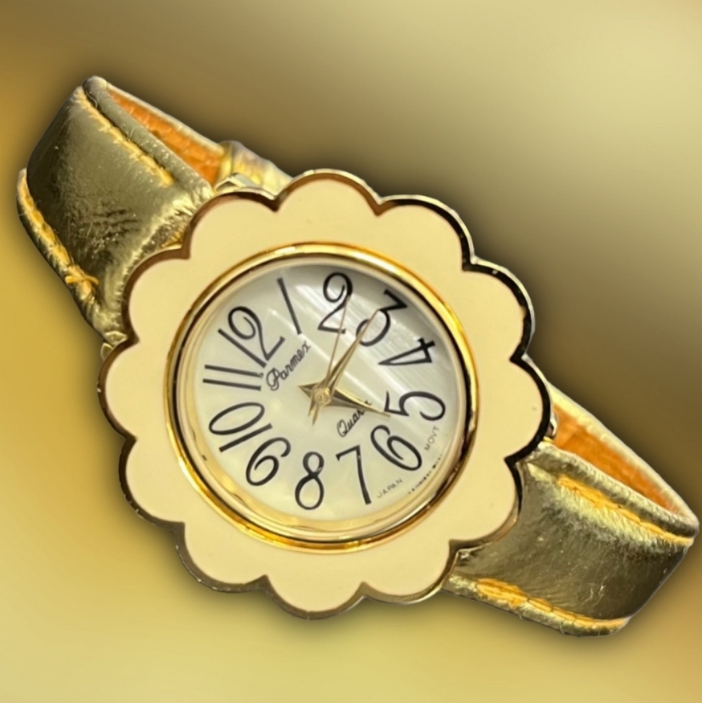 Parmex Quartz Movement Metlica Gold Designers Ladies Watch